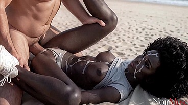 I pleased my stepdaughter trip to beach and my big white cock[AI]