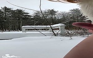 Redhead tranny jerking it in the snow