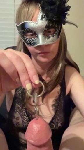 Making him cum for me from sounding his cock