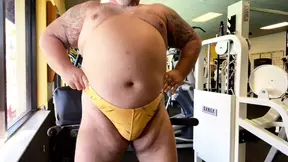 Retired wrestling muscle bull Coach blows a load training at the gym