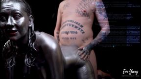 Full Body Silver Bodypaint Blowjob & Fuck
