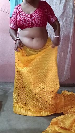 Yellow Saree Dropping Solo Sfw