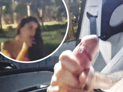 Risky public masturbation for a redhead at the bus stop