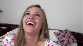 Innocent teen girl gets her face covered in jizz