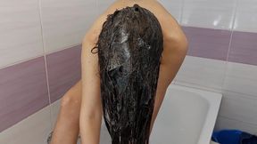 Amateur Wife Washes Long Hair, Hairy Pussy, Hairy Ass, Big Tits, Big Nipples, Long Hair. Hot Brunette Big Tits Big Ass.