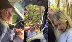 Watering the forest! Hot wife squirts, fucked hard and gets her mouth full of cum