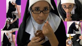 Nun eRica extracts some "holy cream" for her pudding