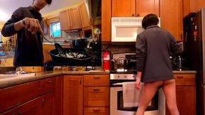 Secretly butt ass naked behind my subscribers back while filming a Youtube cooking video