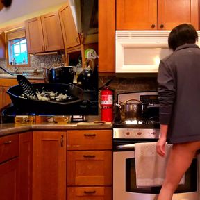 Secretly butt ass naked behind my subscribers back while filming a Youtube cooking video