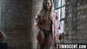 Golden-haired Romy Indy spreads her pussy opens for a deep cock pounding by bearded Vince Karter