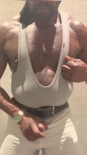 Black Muscle Stepdad Revealing Singlet Bate Cum Post Gym Shower