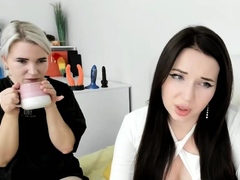 Two sexy amateur brunette lesbian babes making out