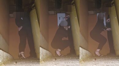 Company Year-End Party. Married woman gives blowjob in a corner of the party.