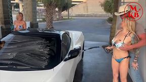 Kora Bell, Angel Minx and Duchess Coco Suck and Fuck Jasper Woodcock in a Public Carwash