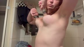 Nipple pumps, pulling off clamps - solo masturbation