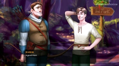 Boris and Julia appear in a fantasy hentai world with playful spanking themes