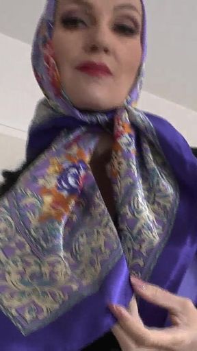 Elegant, Shiny Satin Headscarf Fashion Show JOI, Lady Victoria Valente