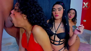 three latinas on their knees - hot blowjobs