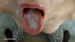 Cheating wife sucks neighbor&#039;s cock and swallows all the cum