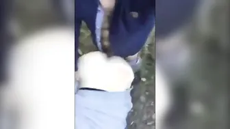 Amateur outdoor bareback threesome with Turkish guy
