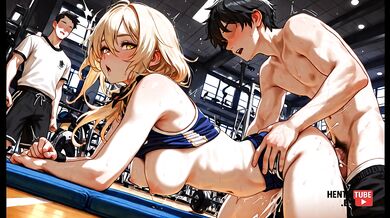 Gym girl chokes on her milf cosplay in this anime parody