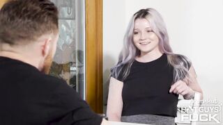Halle Takes Beautiful Cock From Dustin Before Taking Control And Fucking Him Like A Expert!