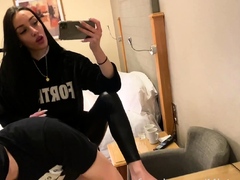Hot brunette foot fetish play