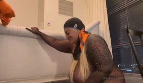 ebony redbone and boyfriend have on their favorite costumes and she gets fuck