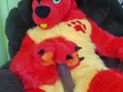 Rubbing Huge 9 inch Cock Wearing My Firestorm Fursuit