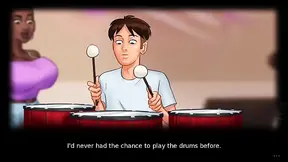 Cartoon giant boobs get beat during summer time