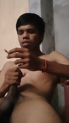 Cute Boy Masterbation with Smoking