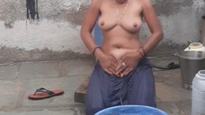 Married stepsister was opening blouse at brother&#039;s house Brother pressed big breasts to take bath Sister went to open bathroom