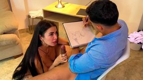 Artist jacks off while drawing Colombian MILF Silvana Lee's big tits