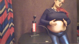 Massive Bike Pump Belly Inflation in Shiny Leggings