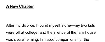 After my divorce, I found myself alone, and the silence of the farmhouse was overwhelming.