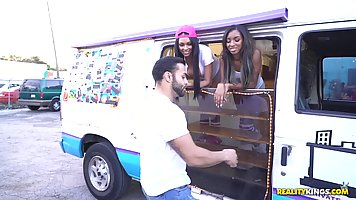 Raven Wylde and Bethany Benz are fucking like wild animals in the back of a huge van