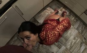 Red &amp; Gold Dress Kitchen Play - Spanking, Blowjob, Doggy &amp; Intense Orgasm