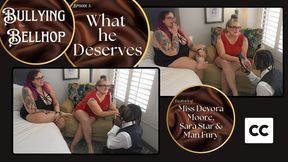 Bullying the Bellhop 3 What He Deserves: OctoGoddess, Sara Star and ManFury in Taboo Femdom Double Domination with Dirty Shoe Sniffing, Masturbation Encouragement, Humiliation and Foot Domination Captioned Version