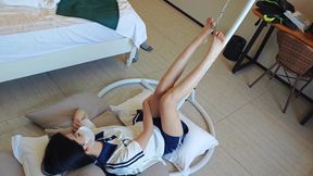 Barefoot Girlfriend's Endurance Test Game, Thumbcuffs Lifting Toes, See How Long She Can Last?
