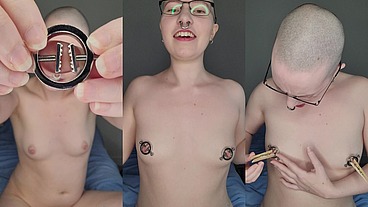 Trying out the unusual and very pretty new nipple clamps thanks to one of my dear fans ?