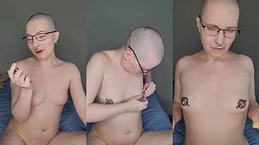 Trying out the unusual and very pretty new nipple clamps thanks to one of my dear fans ?