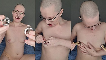 Trying out the unusual and very pretty new nipple clamps thanks to one of my dear fans ?
