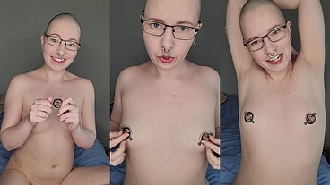 Trying out the unusual and very pretty new nipple clamps thanks to one of my dear fans ?