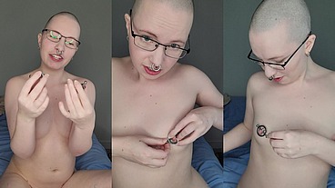 Trying out the unusual and very pretty new nipple clamps thanks to one of my dear fans ?