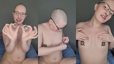 Trying out the unusual and very pretty new nipple clamps thanks to one of my dear fans ?