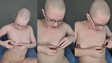 Trying out the unusual and very pretty new nipple clamps thanks to one of my dear fans ?