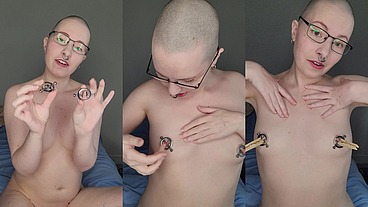 Trying out the unusual and very pretty new nipple clamps thanks to one of my dear fans ?