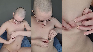 Trying out the unusual and very pretty new nipple clamps thanks to one of my dear fans ?