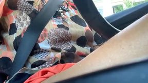 Horny Mature Wife Flashes and Rubs Her Wet Pussy in the Car in Public