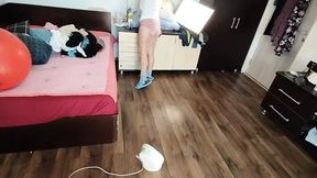 Sexy Brunette Having Fun Trying on Clothes. Sexy Mom Dances Naked Around the House.